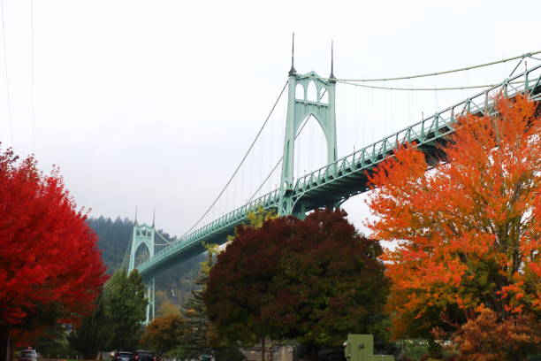 istock St. John's bridge on Willamette river in autumn 1347168113