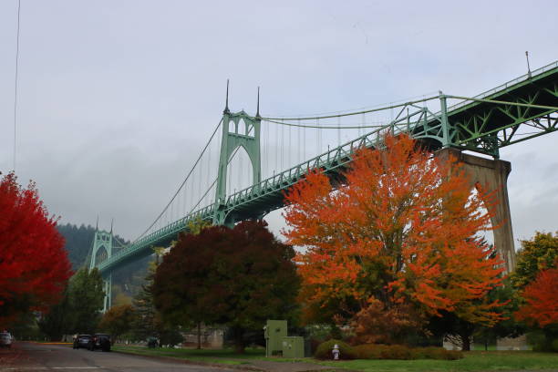 istock St. John's bridge on Willamette river in autumn season 1347168196