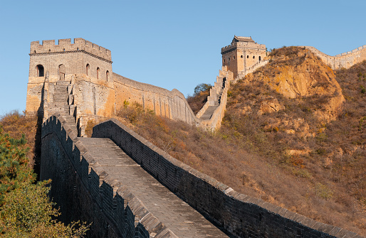 Jinshanling Great Wall of China landscape at sunset, Beijing, China.