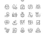 istock Eco friendly. Natural cosmetic. No animal testing. Certified organic. Paper bag. Vegan product. Pixel Perfect Vector Thin Line Icons. Simple Minimal Pictogram 1347170812