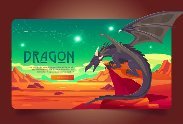 ilustrações de stock, clip art, desenhos animados e ícones de dragon cartoon landing page with magic character - alien monster green futuristic