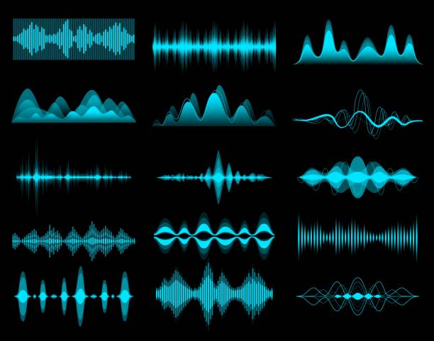 hud-sound-musik-equalizer, audio-waves-interface - lärm grafiken stock-grafiken, -clipart, -cartoons und -symbole