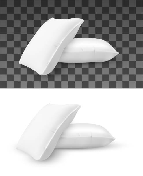 Pillow stack vector mockup of realistic cushions Pillow stack vector mockup of realistic cushions. Pile of white rectangle bed pillows isolated 3d object, soft cotton and feather cushions with blank pillowcases, bedding and household textile design couch side view stock illustrations