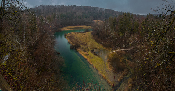 River Rak meandering through Rakov Skocjan famous and beautiful landscape during autumn.