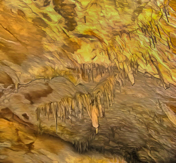 Abstract drawing of an underground cave with stalactites and stalagmites. Limestone karst formation. Travel and vacation concept. Digital painting. Abstract naturalism, relief pattern Abstract drawing of an underground cave with stalactites and stalagmites. Limestone karst formation. Travel and vacation concept. Digital painting. Abstract naturalism, relief pattern. digital underground stock pictures, royalty-free photos & images