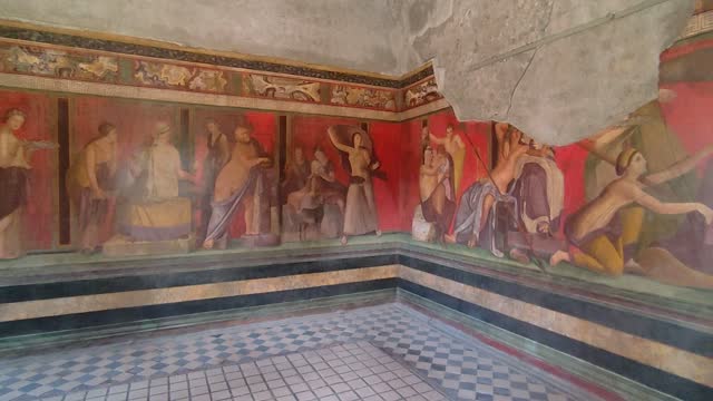 Pompeii - Overview of the frescoed room in the Villa of the Mysteries