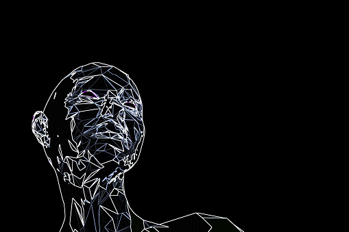abstract silhouette of a man on a black background, futuristic composition