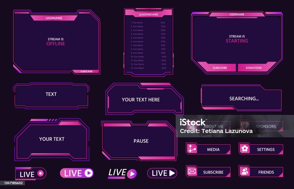 Streamer Interface Design Live Stream Interface Overlay Frames For Gamer Broadcast Cyber Hud ...