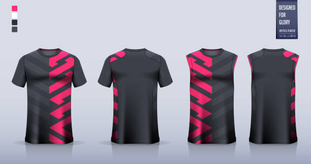 ilustrações de stock, clip art, desenhos animados e ícones de t-shirt sport, soccer jersey, football kit, basketball uniform, tank top, and running singlet mockup. fabric pattern design. vector. - striped shirt