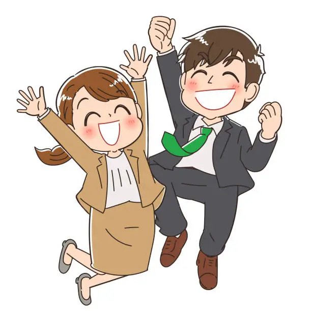 Vector illustration of Business person jumping for joy at being relieved of stress.