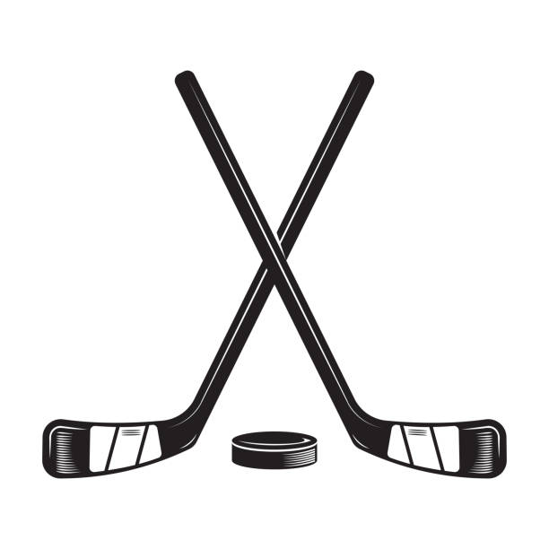 bildbanksillustrationer, clip art samt tecknat material och ikoner med ice hockey design on white background. hockey stick line art logos or icons. vector illustration. - hockey