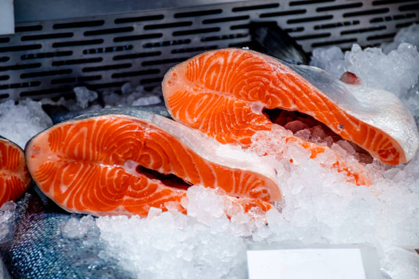 istock Fresh salmon steaks displayed on the ice 1347189355