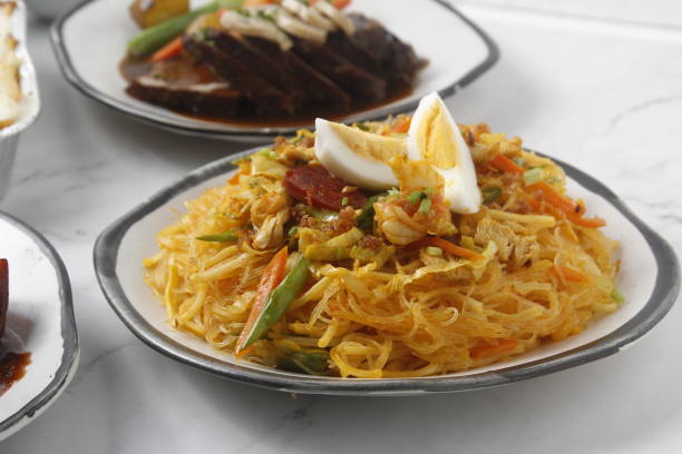 Freshly cooked Filipino food called Bam-i Pancit stock photo