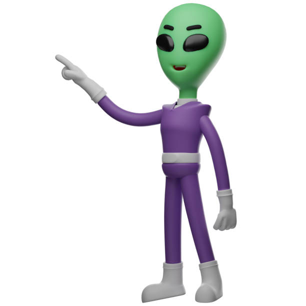Alien Cartoon 3D Illustration pointing something