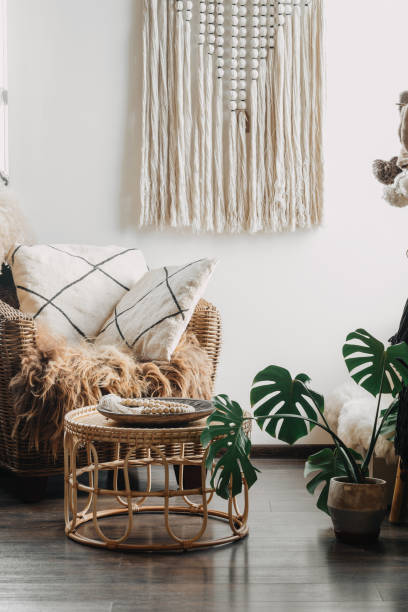 istock Armchair in living room with boho interior design 1347193277