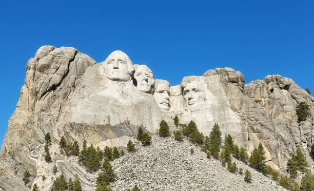 Mount Rushmore National Memorial on a sunny day, USA stock photo