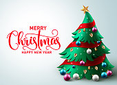 Christmas tree vector background design. Merry christmas greeting text in empty space with pine tree element