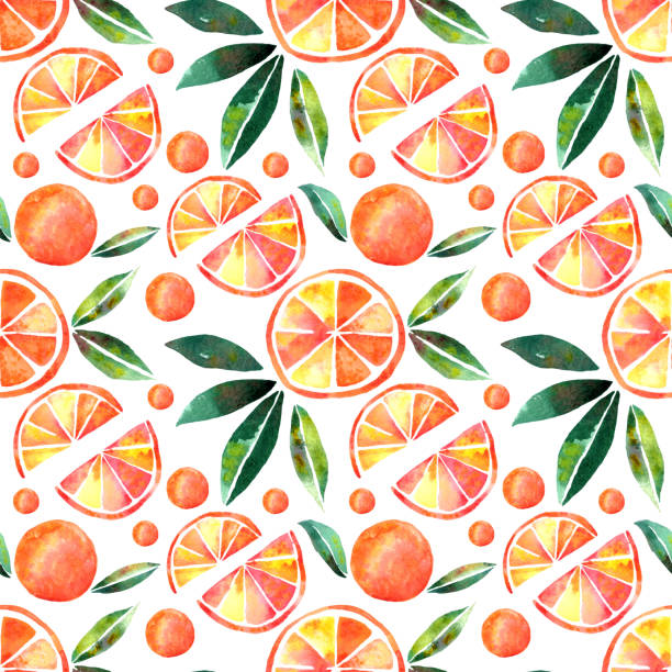 istock Seamless pattern with watercolor juicy oranges with green leaves on white background. Hand painted. 1347197247