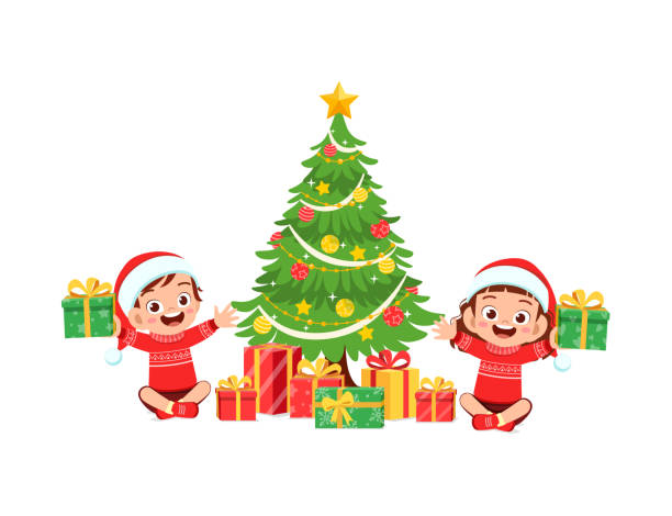 Niños Feliz Abriendo Regalos De Navidad Vectores Libres de Derechos - iStock Niños Feliz Abriendo Regalos De Navidad Vectores Libres de Derechos - iStock