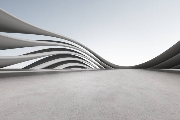 istock 3d render of futuristic concrete architecture with car park, empty cement floor. 1347199255