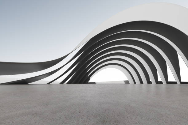 istock 3d render of futuristic concrete architecture with car park, empty cement floor. 1347199261