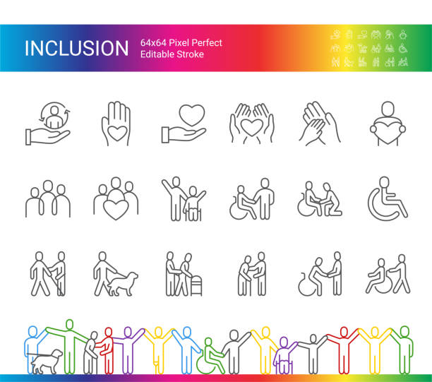 illustrazioni stock, clip art, cartoni animati e icone di tendenza di set di icone di inclusione e diversità. tratto vettoriale modificabile. - disabilità