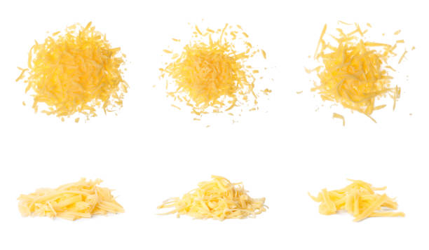 set with grated cheese on white background - grated imagens e fotografias de stock