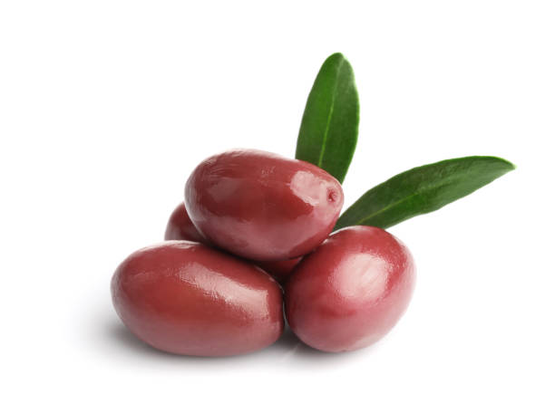 istock Red ripe olives isolated on white background 1347207944
