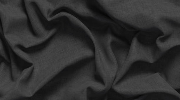 istock Blank black crumpled fabric material mockup, top view 1347208094