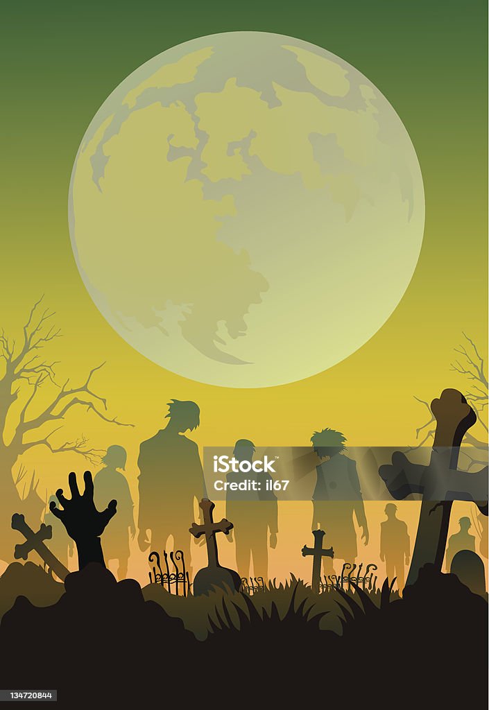 A vector illustration of a cemetery on Halloween halloween background Zombie stock vector