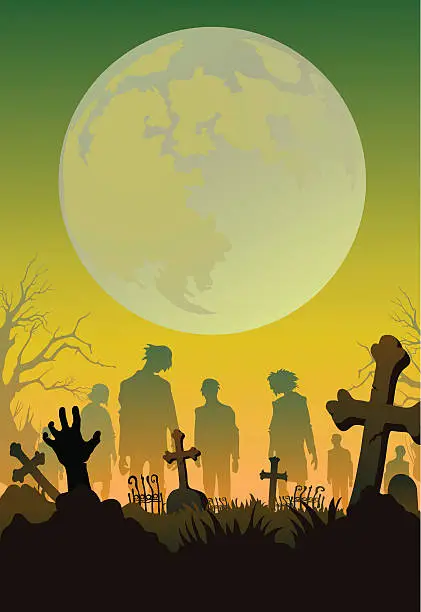 Vector illustration of A vector illustration of a cemetery on Halloween
