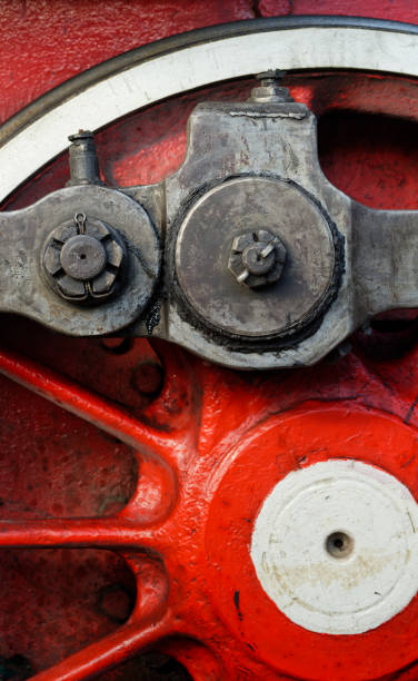 빨간 증기 기관차 바퀴 - crank bicycle gear engine gearshift 뉴스 사진 이미지