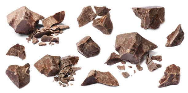 istock Set with delicious dark chocolate chunks on white background. Banner design 1347209140