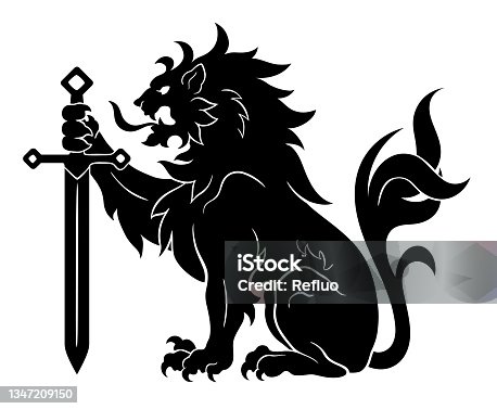 istock Heraldic lion with sword 1347209150