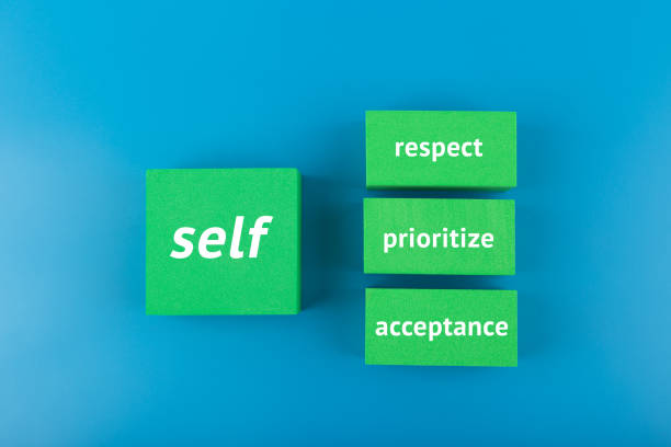 Self respect, acceptance, respect and prioritize concept in blue colors. Mental health, self love and wellness concept Self respect, acceptance, respect and prioritize concept in blue colors. Mental health, self love and wellness concept. Mental health, self love and wellness concept or psychological health psycological stock pictures, royalty-free photos & images