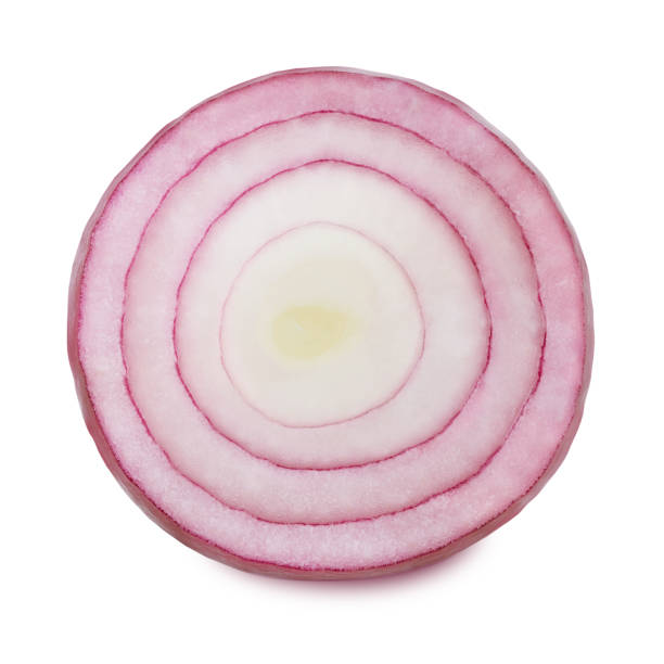istock Slice of red onion isolated on white background. 1347210757