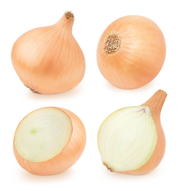 istock Set of a fresh golden onion isolated on white background. 1347210976