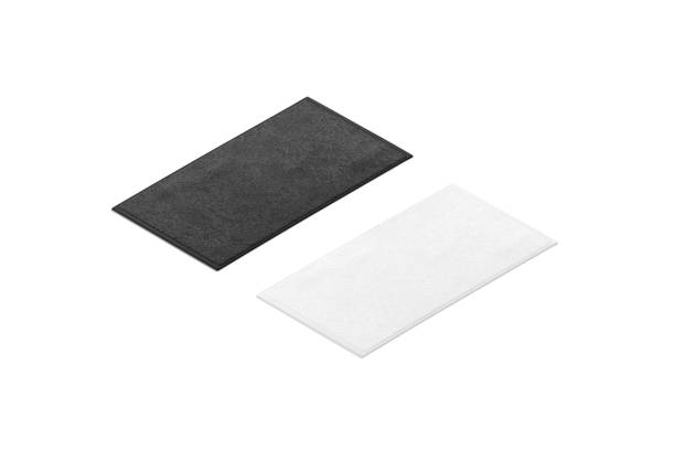 istock Blank black and white unfolded small towel mockup, side view 1347213057