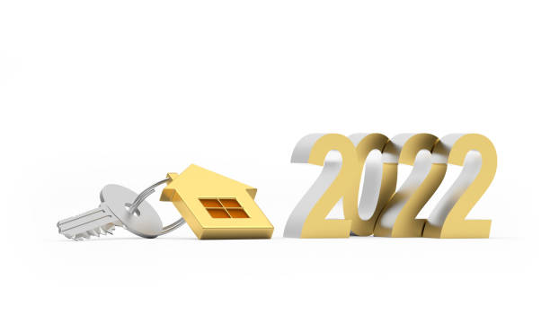 istock Gold number 2022 and key with home keychain. 1347214547