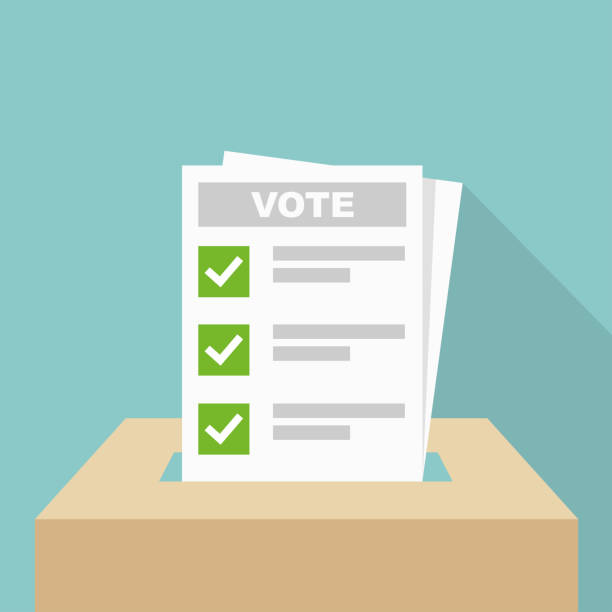 ilustrações de stock, clip art, desenhos animados e ícones de voting background. vote ballot going into a box vector illustration. - voting ballot