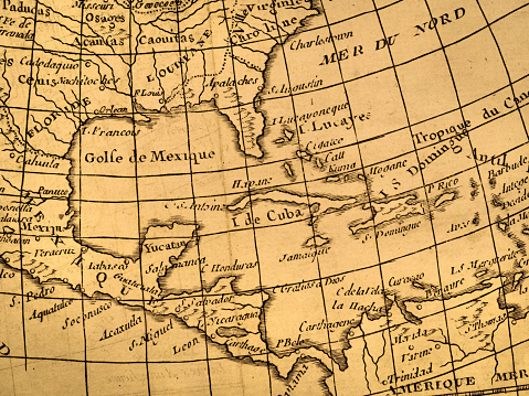 Antique world map, Caribbean