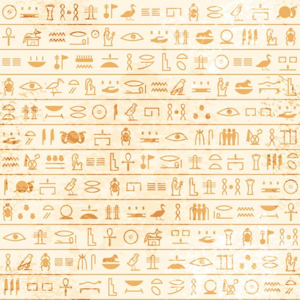illustrations, cliparts, dessins animés et icônes de motif hiéroglyphes papyrus égyptien sans nage. vecteur historique de l’égypte ancienne. vieux manuscrit grunge avec des symboles de pharaon et de dieu, script. design d’art. illustration de papyrus de lettre de texte - égypte