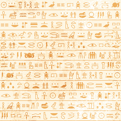 Hieroglyphs pattern Ancient egyptian seamless papyrus. Historical vector from Ancient Egypt. Old grunge manuscript with pharaoh and god symbols, script. Art design. Text letter papyrus illustration