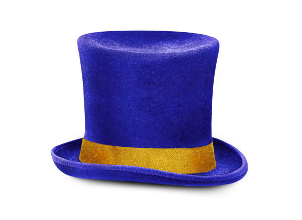 Blue top hat with gold band, isolated against white background. With clipping path