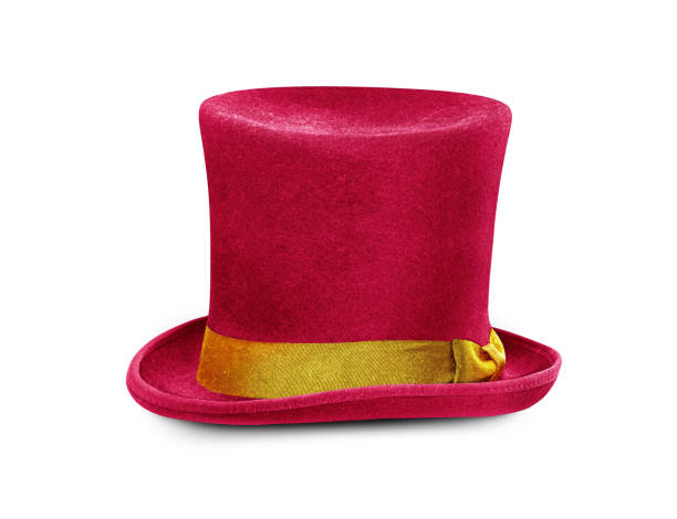 istock Red top hat with gold band, isolated against white background 1347219816