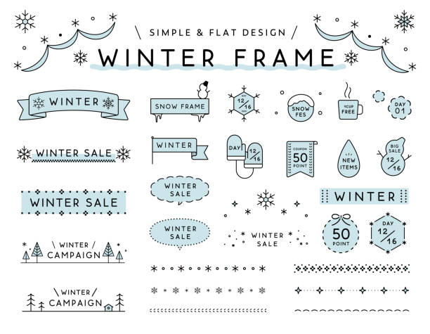 illustrazioni stock, clip art, cartoni animati e icone di tendenza di una serie di semplici cornici invernali. - snowflake snow ice nature
