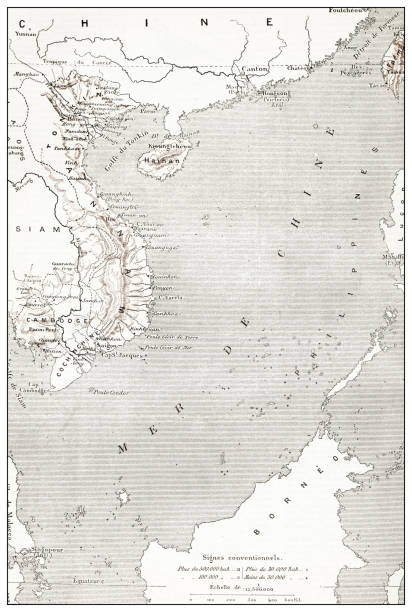 illustrations, cliparts, dessins animés et icônes de carte français antique de la mer de chine méridionale - south china sea