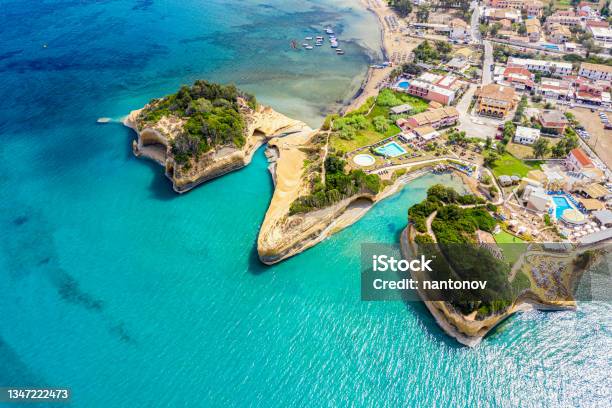 Aerial Drone View Of Canal Damour In Sidari Corfu Island Greece Stock Photo - Download Image Now