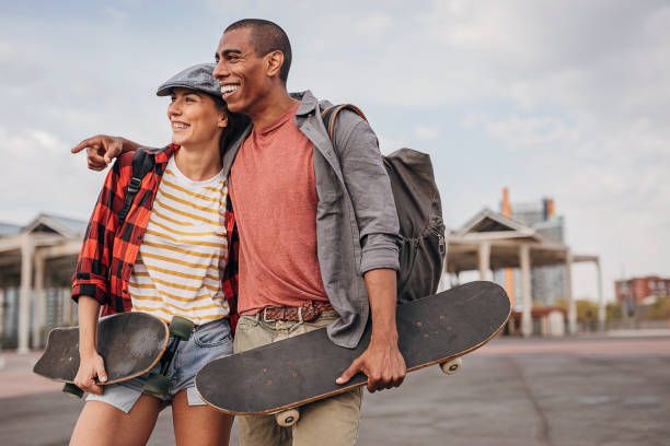 istock Modern couple on the street 1347223671