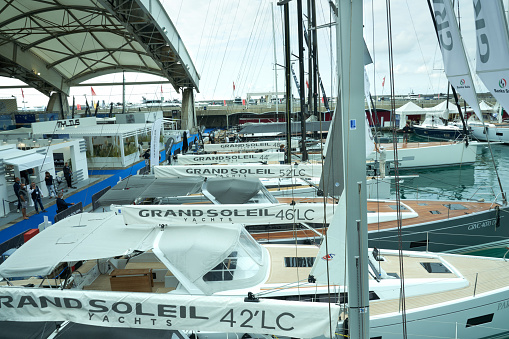 Genoa (Italy) Boat Show 2020, from 1 to 6 October. Grand Soleil quay with the latest models with their his high-performance hull lines, the right balance between comfort and improved navigation.